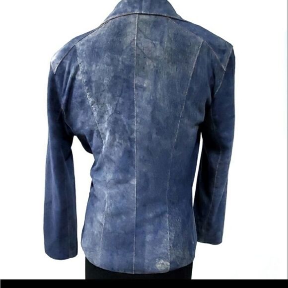 Andrew Marc Blue Leather Blazer Size Small - Picture 4 of 7